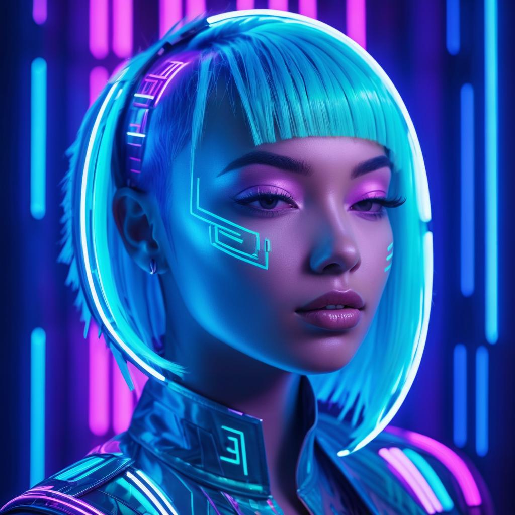 Ethereal Cyberpunk Neon Woman Portrait