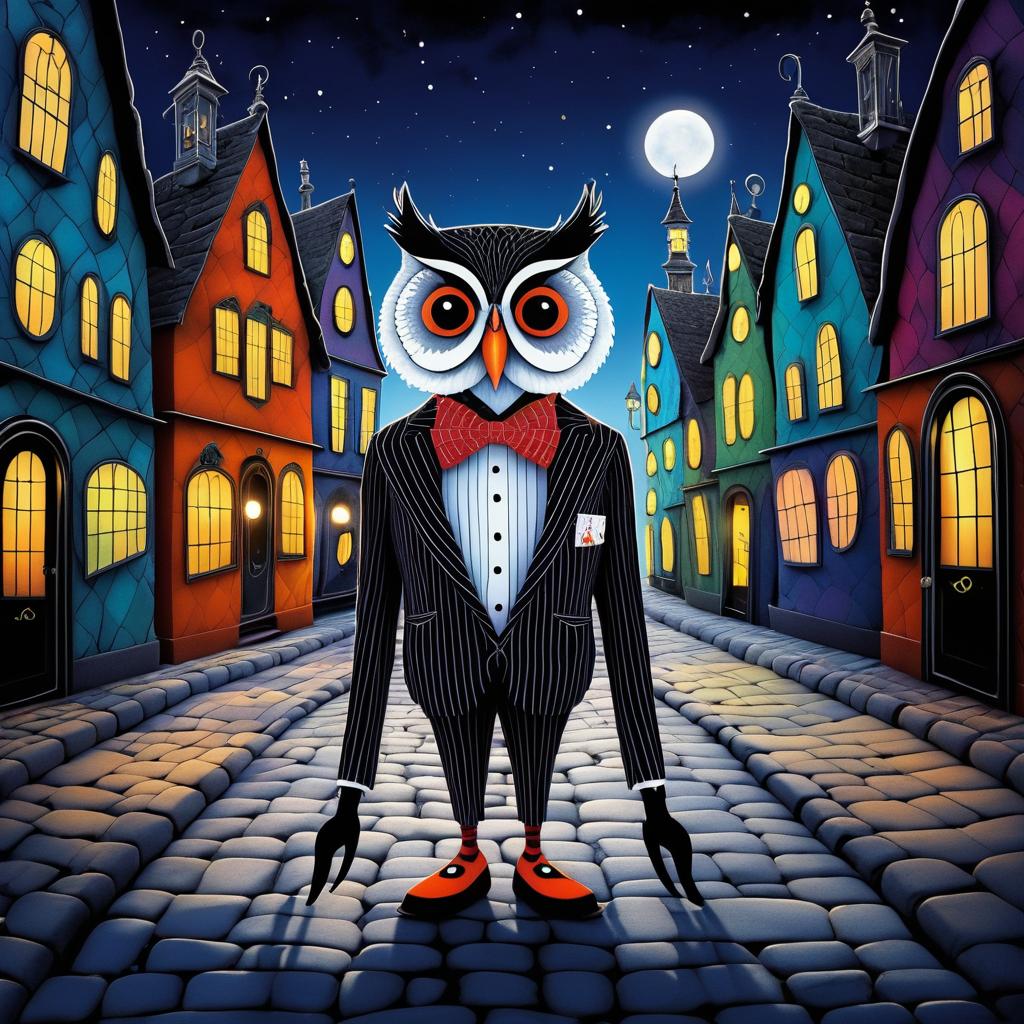 Quirky Owl in Whimsical Carnival Scene