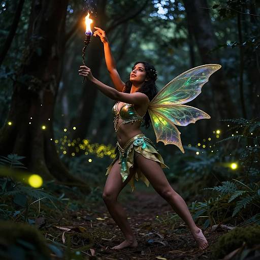 Hyper Realistic Fairy Dancing with Fireflies