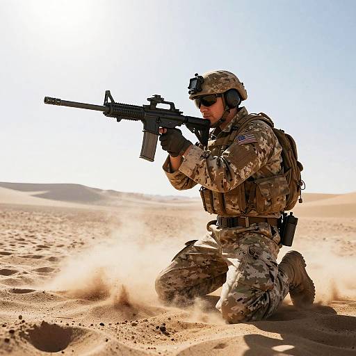 Sniper in Desert with Dramatic Shadows