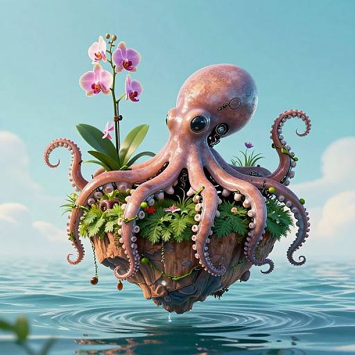 Mechanical Octopus with Floating Island