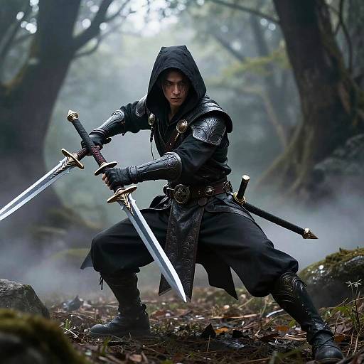 Fantasy Rogue in Dynamic Battle Stance