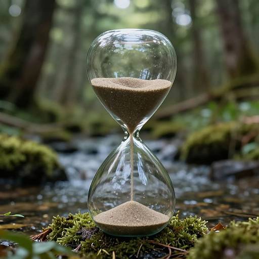 Timeless Forest Stream with Hourglass