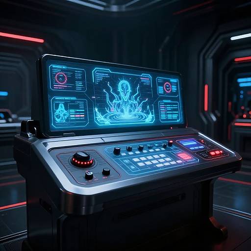 Futuristic Villain Console with Holograms