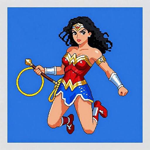 Pixel Art Wonder Woman Mid-Air