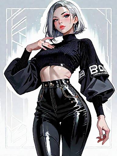 Stylish Woman in Black Chic Outfit