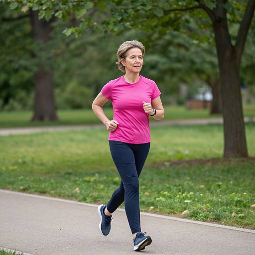 Middle-Aged Woman Jogging Outdoors