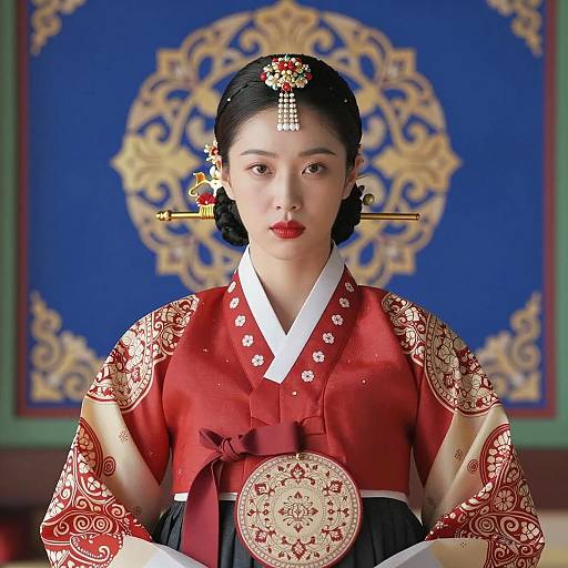 Elegant Portrait of Woman in Traditional Hanbok