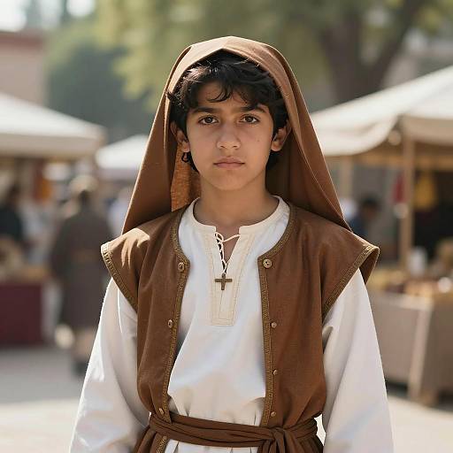 Young Boy in Medieval Nativity Narrator Costume