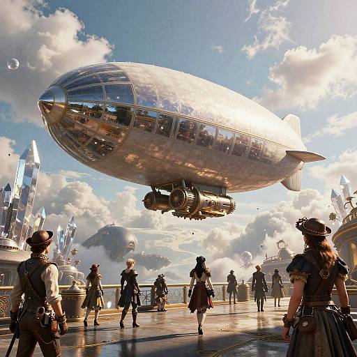 Steampunk Airship Port Among Crystal Spires