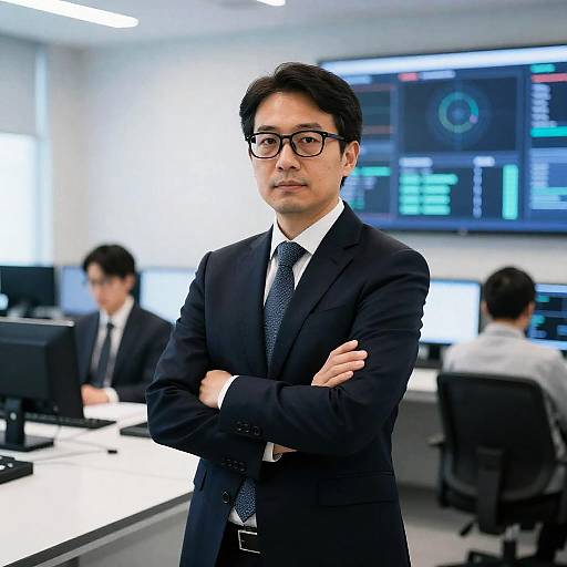 Serious Man in Control Room Setting