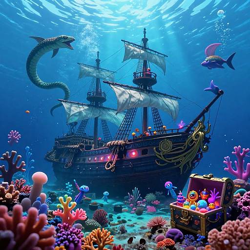 Whimsical Underwater Galleon Fantasy
