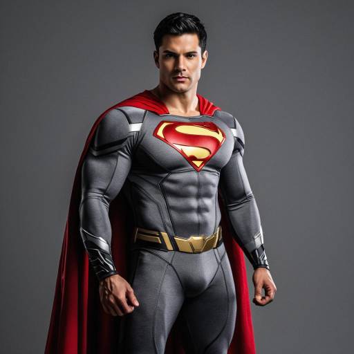 Muscular Superhero in Grey Bodysuit