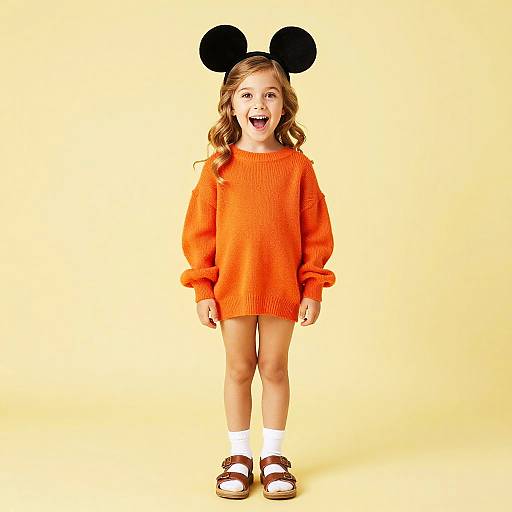 Excited Girl in Mickey Mouse Outfit