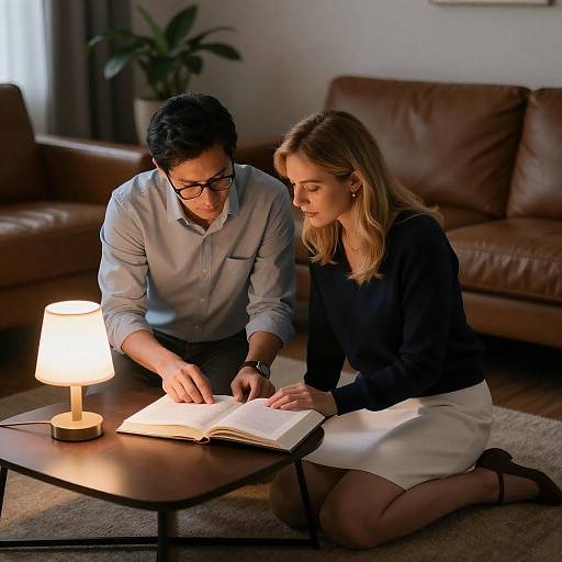 Couple Reading by Glowing Lamp