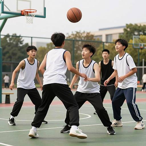 Boys Playing Basketball Outdoors