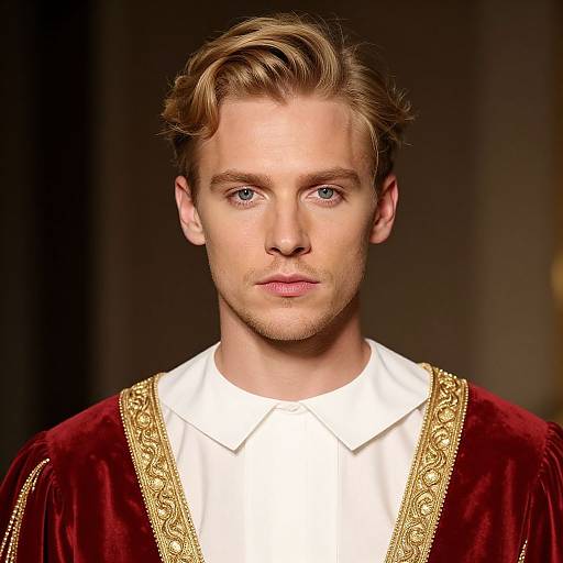 Blonde Man in Regal Red Dress