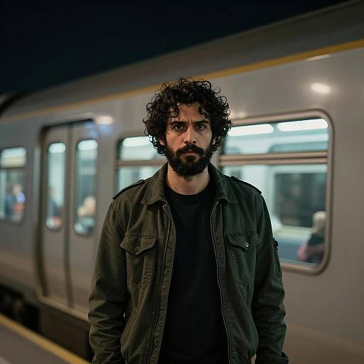 Intense Man by Illuminated Night Train