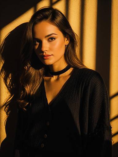 Young Woman in Black Cardigan with Choker