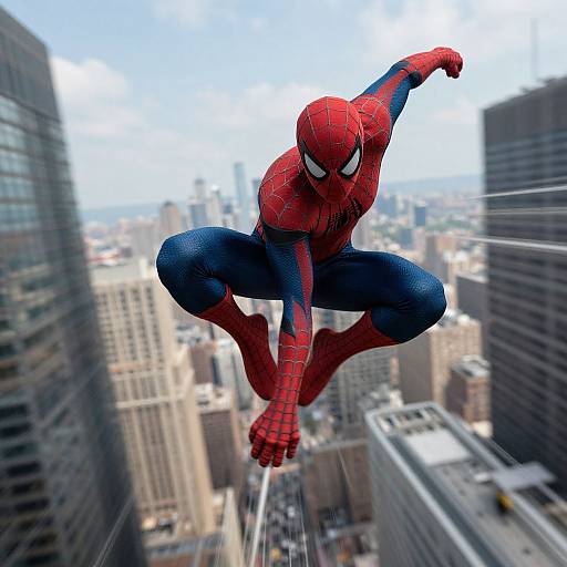 Miles Morales Swinging Through Cityscape