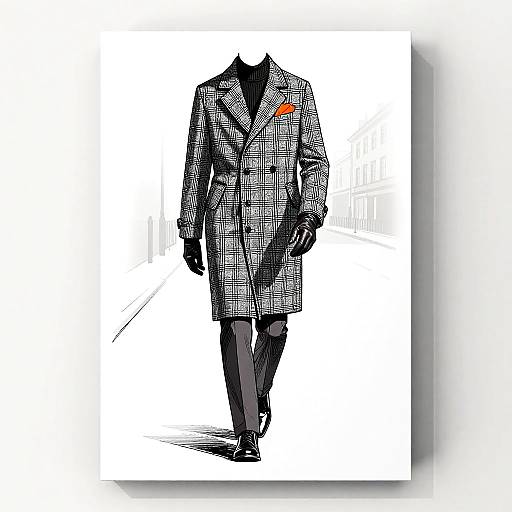 Minimalist Fashion Illustration: Checked Overcoat