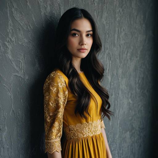 Young Woman in Mustard Yellow Lace Dress