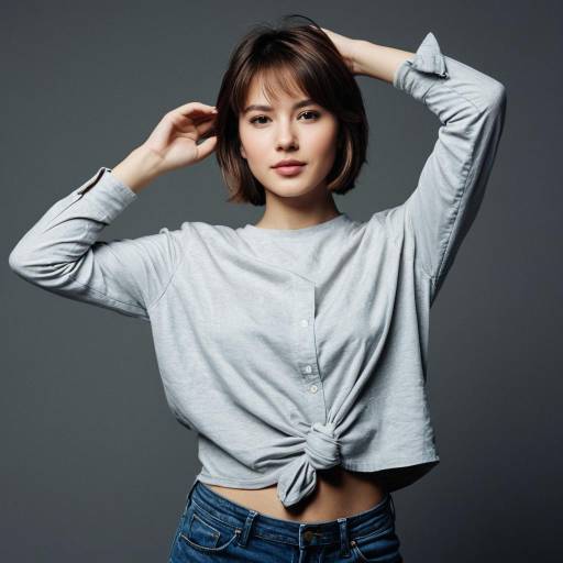 Young Woman in Grey Shirt and Denim Jeans