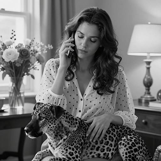 Calm Woman with Dog in Black and White