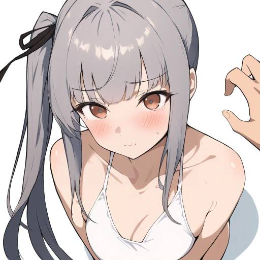 Blushing Anime Girl with Gray Hair