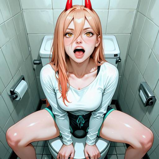 Vibrant Chainsaw Girl in Toilet Scene