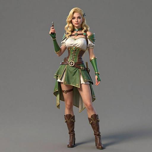 Blonde Fantasy Woman in Green Outfit