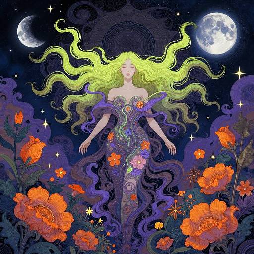 Surreal Mystical Woman in Psychedelic Garden