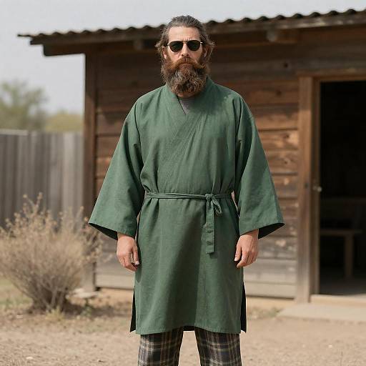 Serious Bearded Man in Plaid Pants