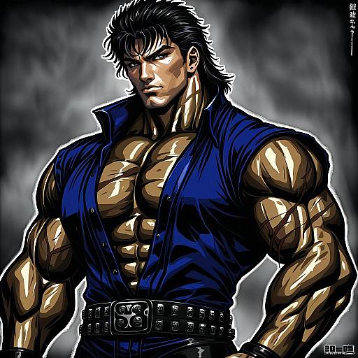 Illustration of Kenshiro, hokuto no ken in the style of Dearmybrothers