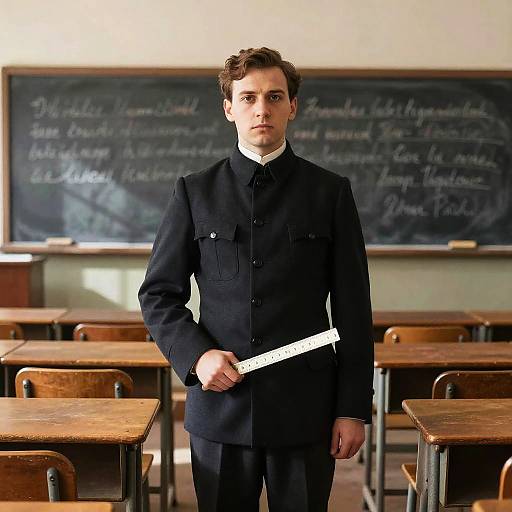 Vintage Schoolmaster Portrait with Ruler