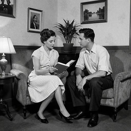 Vintage Living Room Couple Reading Together