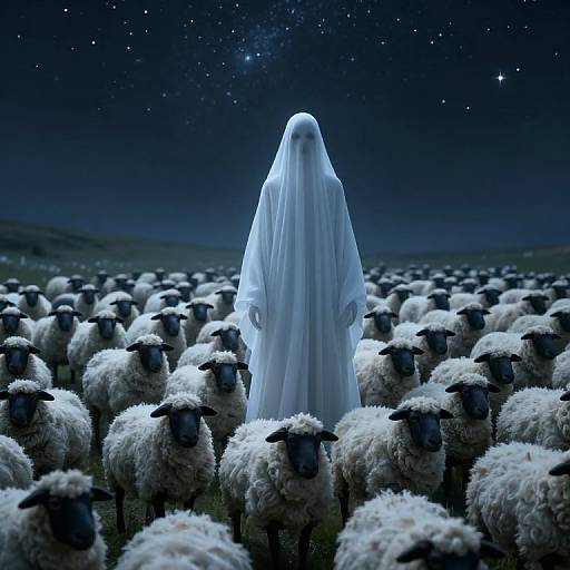 Ethereal Ghost Shepherd Under Starry Sky