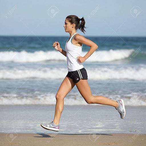 Woman Running on Beach Jogging