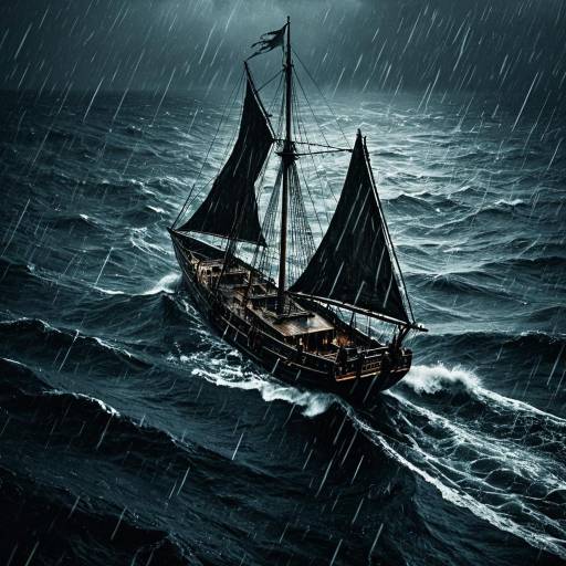 Stormy Medieval Catamaran in Dark Fantasy