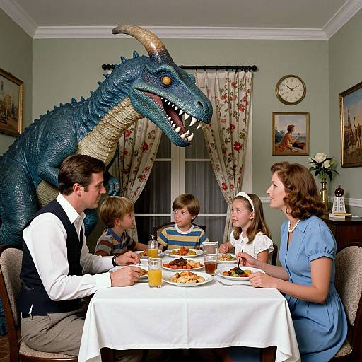 Surreal 1970s Family Dinner Scene