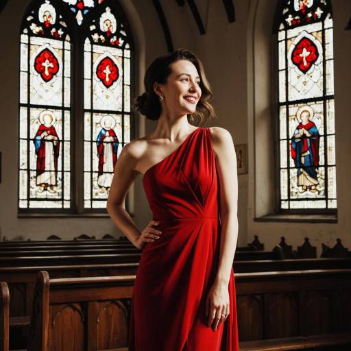Woman in Red Gown in Chapel