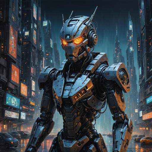 Futuristic Robot in Cyberpunk Cityscape Futuristic Robot in Cyberpunk Cityscape