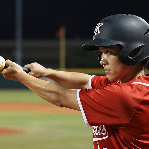 Female Baseball Player at Bat in Red Uniform
