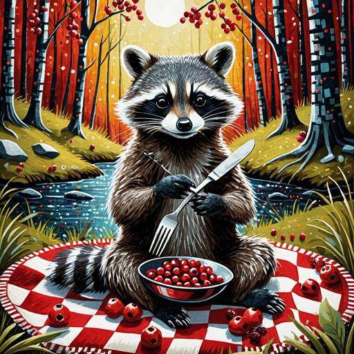 Whimsical Raccoon Picnic Illustration
