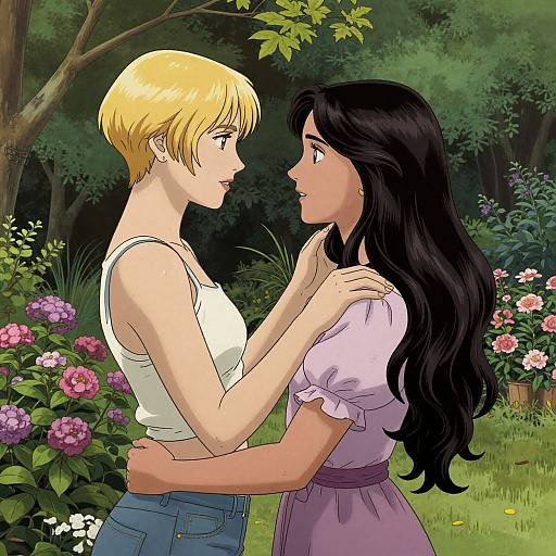 Tomboy and Brunette in Garden Love
