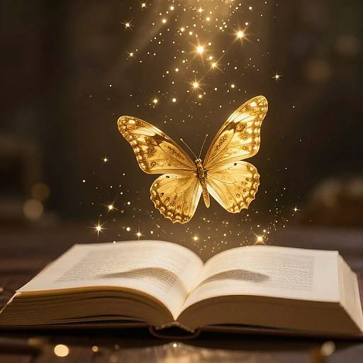 Golden Butterfly Above Open Book