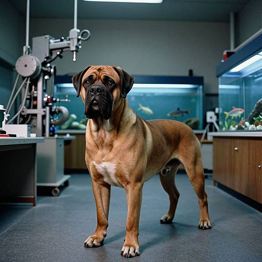Elegant Bullmastiff in Ichthyology Lab