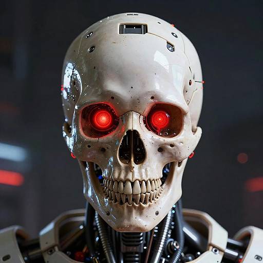 Cybernetic Skull with Glowing Eyes