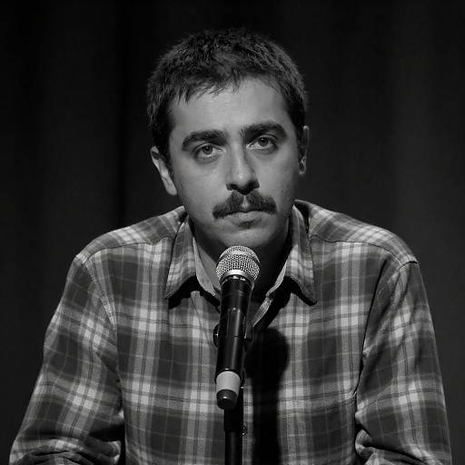 Serious Man with Microphone in B&W