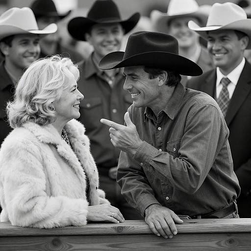 Joyful Cowboy Gathering in Black and White